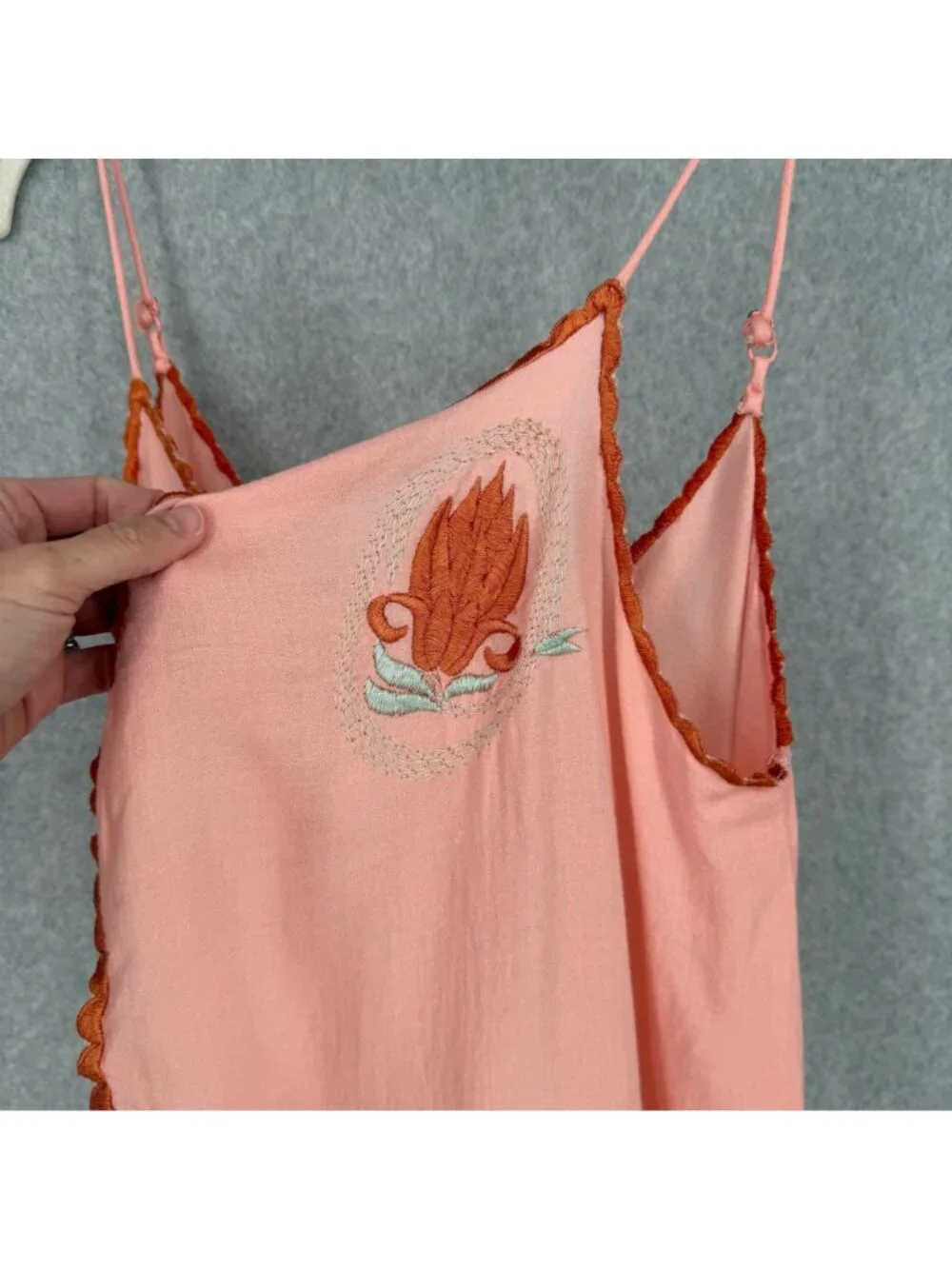 Free People Womens Love Me Two Times Tie Front Top Size M Pink Embroidered Boho - Picture 2 of 13
